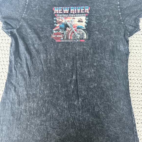 Harley Davidson Shirt Womens Black Gray Acid Wash Biker Support Troops NC Sz M - Picture 6 of 8